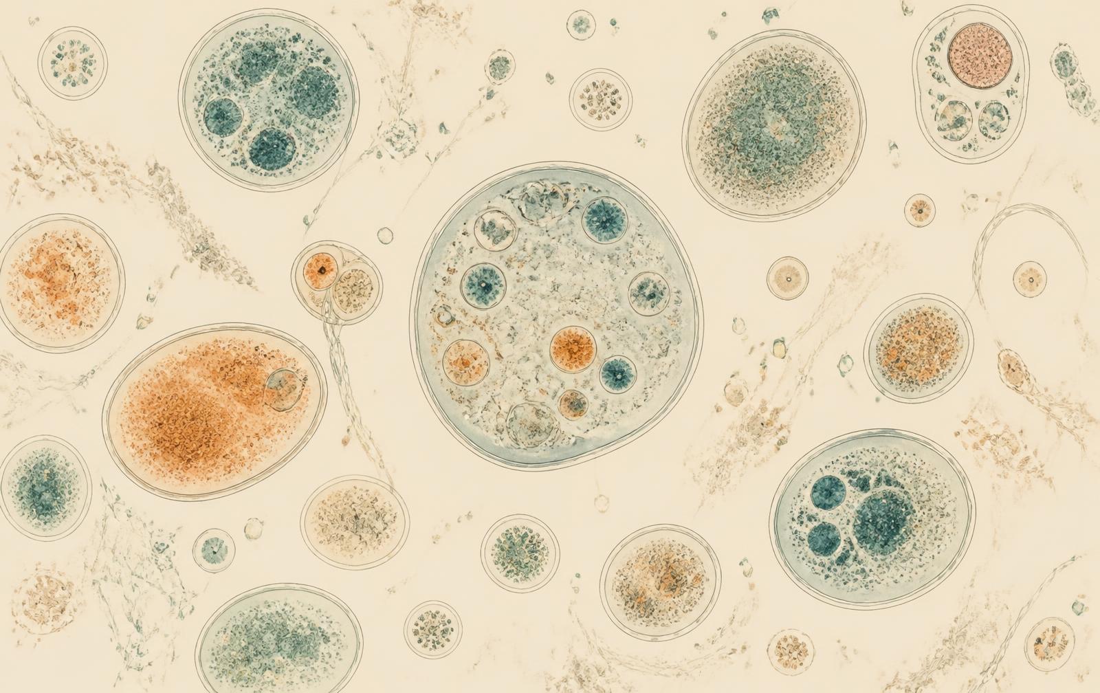Illustration of Blastocystis vacuolar and cyst forms as seen under a light microscope